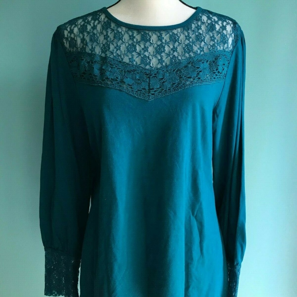TAKE TWO Tunic Top Long Sleeve Green Size L.